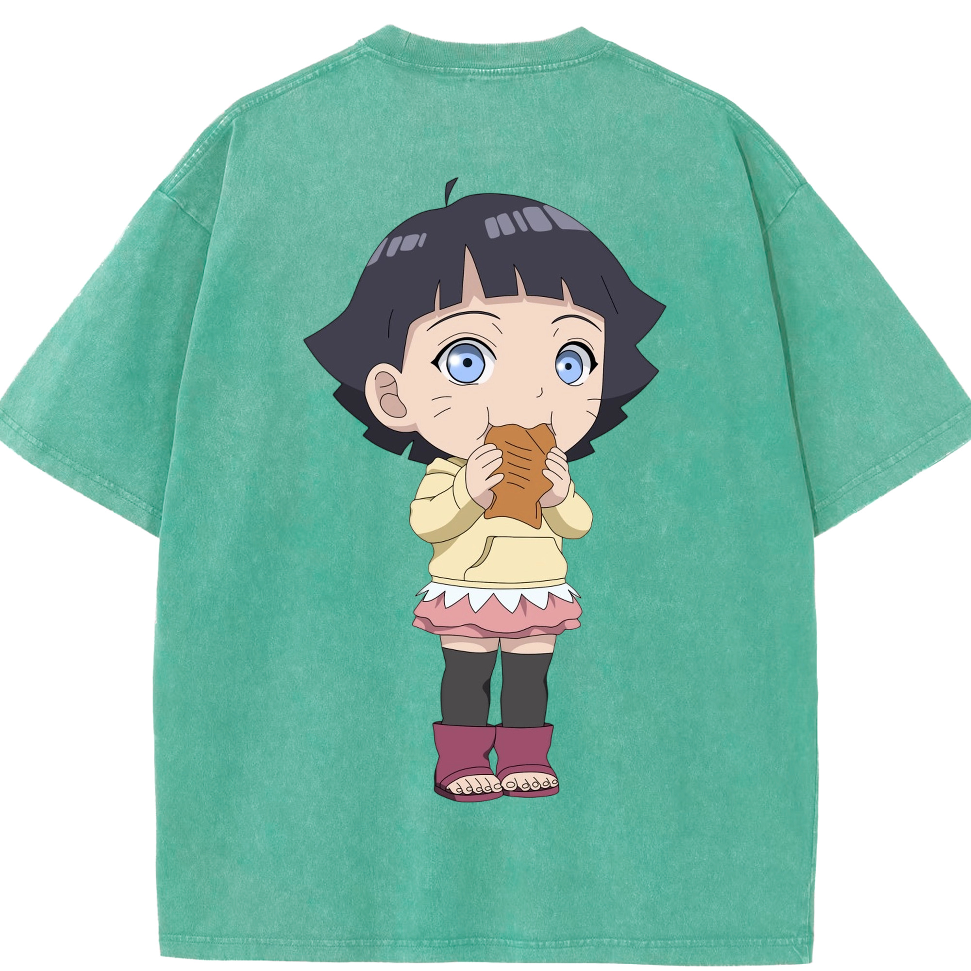 （画像用） NARUTO -ナルト- うずまき ヒマワリ Uzumaki Himawari 綿100% ヴィンテージ風 半袖Tシャツ（背面プリント）